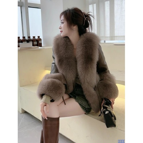 2023新款进口整皮真皮狐狸毛皮草外套女秋冬真毛裘皮羽绒大衣