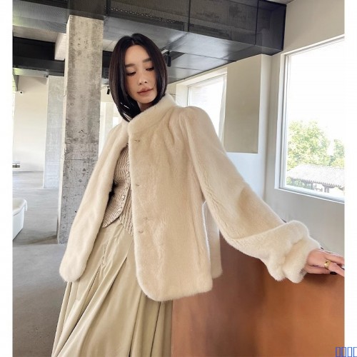 新款冬进口立领整貂天鹅绒貂皮大衣短款年轻水貂毛皮草外套女
