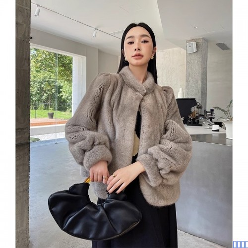 新款冬进口立领整貂天鹅绒貂皮大衣短款年轻水貂毛皮草外套女