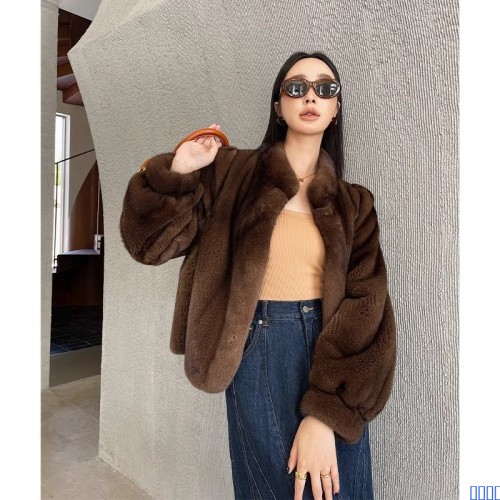 新款冬进口立领整貂天鹅绒貂皮大衣短款年轻水貂毛皮草外套女